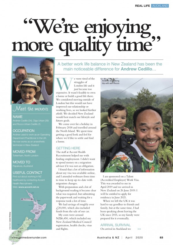 Andrew Cedillo and his family, Australia and New Zealand Magazine feature, April 2020