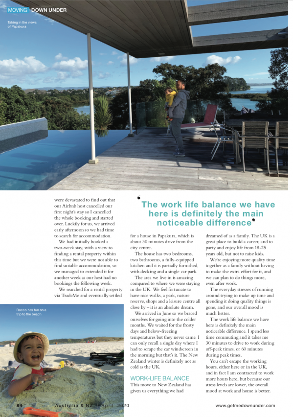 Australia and New Zealand Magazine feature page 1: Andrew Cedillo's move to New Zealand
